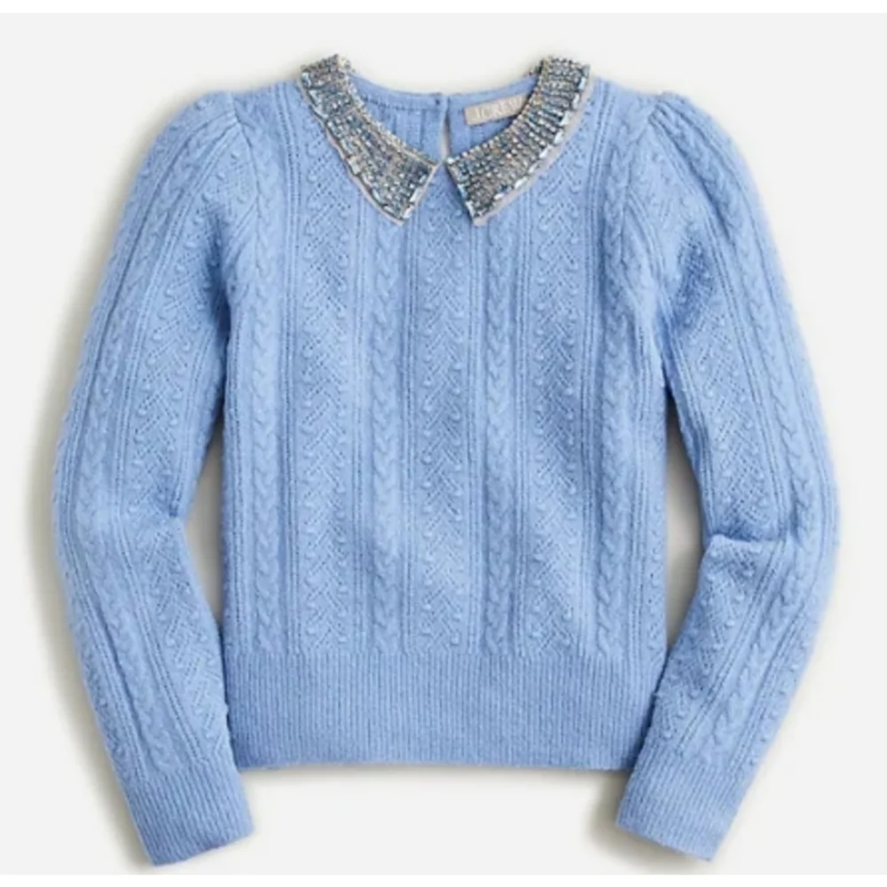 26. J.Crew Pointelle cable-knit crewneck with beaded collar - Picture 4 of 10